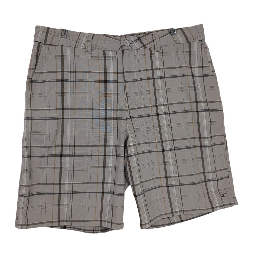 Oneill Shorts Mens 38 Gray Plaid Chino Flat Front Casual Surfer Skater Beach